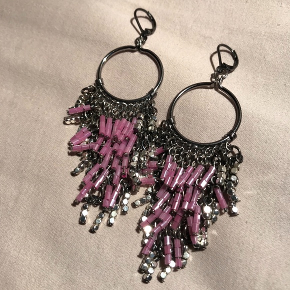 ⭐️Host Pick⭐️ Y2K Dangle Hoops with purple beads and silver tone earrings - Picture 5 of 6